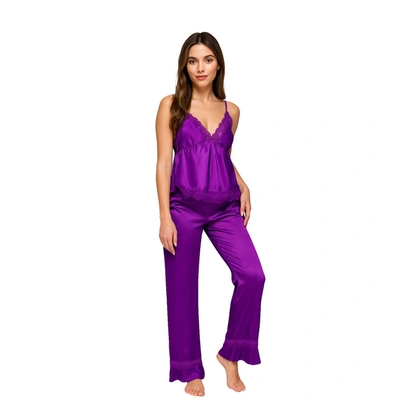 بيجامة توب حمالة و بنطلون ستان دانتلا شيفون - 2 قطعة 196