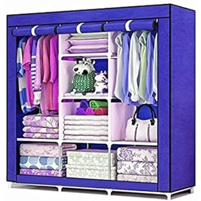 دولاب ملابس محمول بتصميم عملي قابل للطي بثلاثة أبواب - الازرق