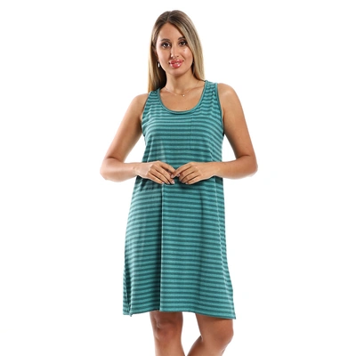 قميص نوم مخطط سهل الارتداء مع جيب جانبي - تركواز - 4872