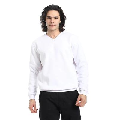 سويت شيرت رجالي كاجوال سادة - أبيض - a10