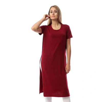 بلوزة سادة بأكمام قصيرة وفتحات جانبية - s2045