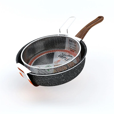 مقلاة جرانيت لابيس مع مصفاة ستانلس - 24 سم - أسود
