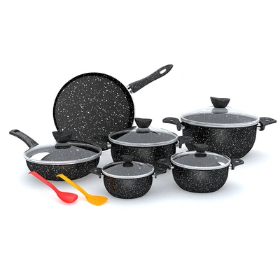 حلل لابيس جرانيت بغطاء زجاجي - 13 قطعة - أسود