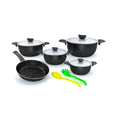 حلل لابيس جرانيت بغطاء ستانلس  - 11 قطعة - أسود