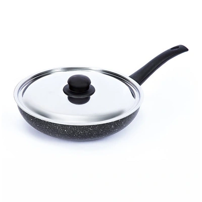 مقلاة جرانيت عميقة من لازورد بغطاء ستانلس - 28 سم - أسود