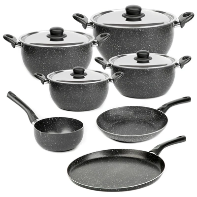 طقم حلل جرانيت لازورد - 11 قطعة - أسود