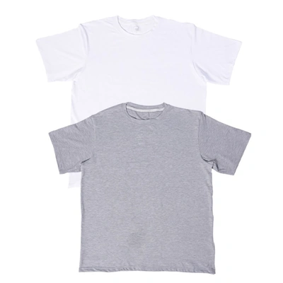 تيشيرت رجالي ليكرا من فاشون سكوير - 2 قطعة - رمادي*أبيض