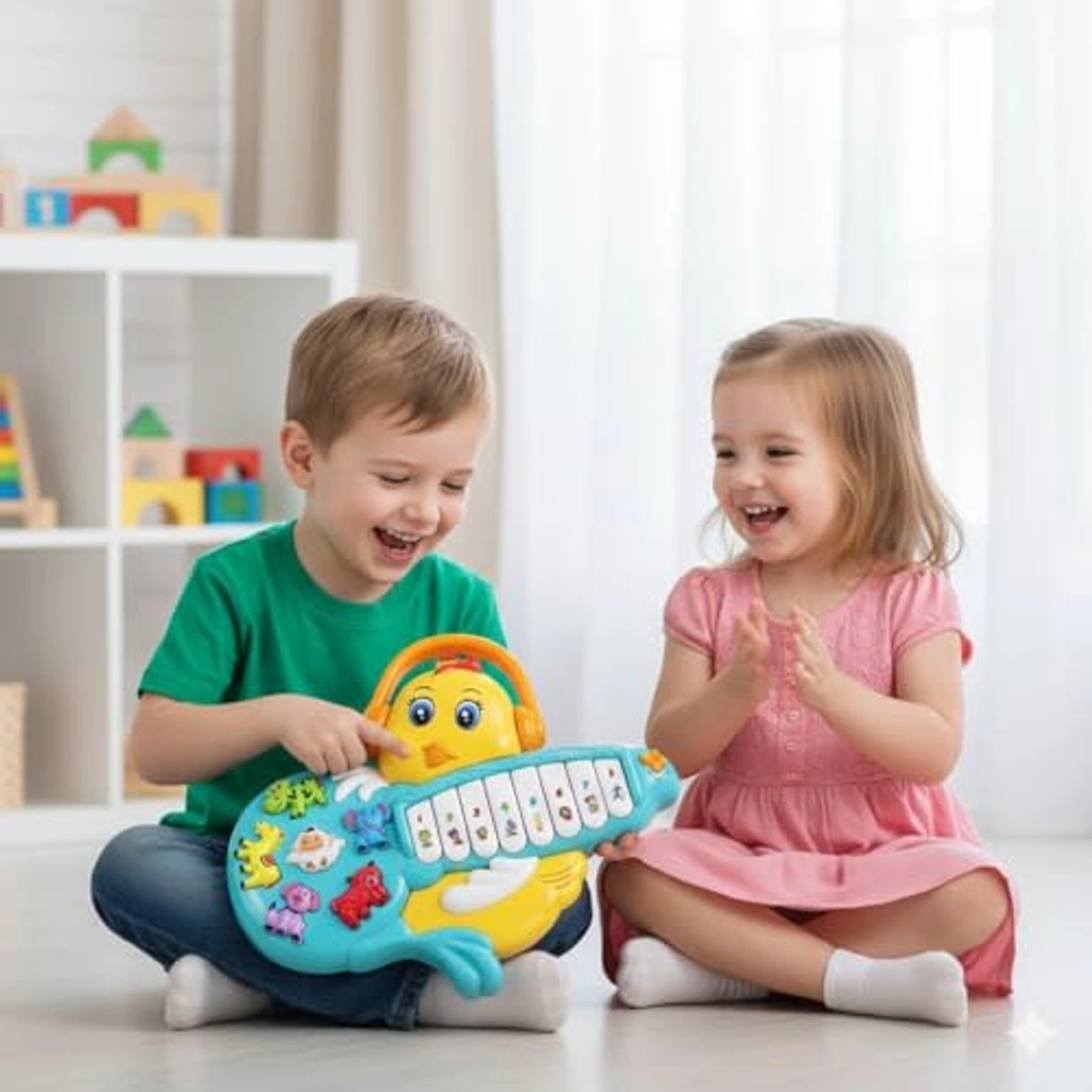 لعبة بيانو موسيقية على شكل كتكوت للأطفال - فيروزي/أصفر