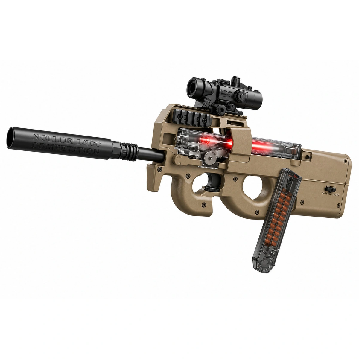 P90 Gel Blaster Toy Gun with Light & Laser Brown/Black
