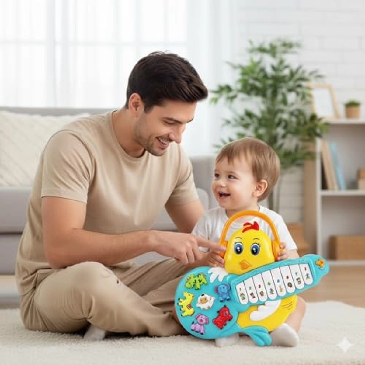 لعبة بيانو موسيقية على شكل كتكوت للأطفال - فيروزي/أصفر