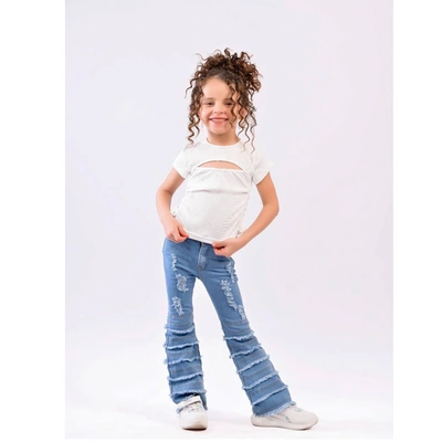 بنطلون جينز بناتي - أزرق - 43905