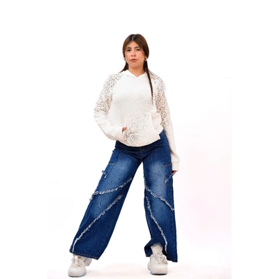 بنطلون جينز واسع بناتي - أزرق - 43914