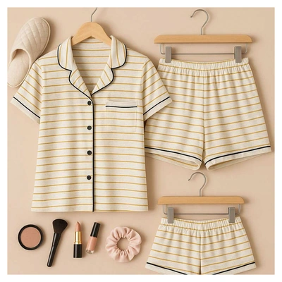 بيجامة حريمي بأزرار مع شورت قطن - B402