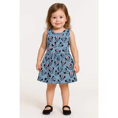 فستان منقوش بناتي قطن - أزرق فاتح