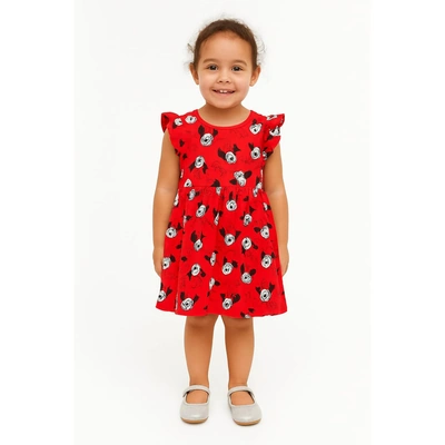 فستان منقوش بناتي قطن - أحمر