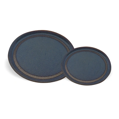 طقم بيتزا بورسلين يدوي ملون من ايه ايه وان - قطعتين 35*35 و 31*31 - أزرق غامق