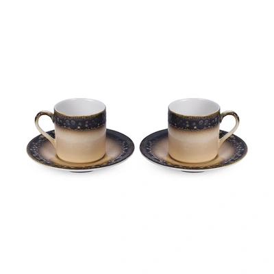 طقم قهوة بورسلين يدوي ملون من ايه ايه وان - 2 قطعة - بني - 12.5*13 سم