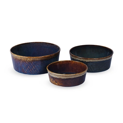 طقم أواني فرن بورسلين يدوي ملون من ايه ايه وان - 3 قطع مقاس 20 - 24 - 27 - أزرق غامق