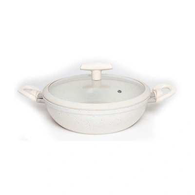 حلة طهي بغطاء زجاجي - 28 سم - بيج فاتح