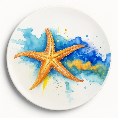طبق بورسلين مطبوع من ديليشيا - تصميم نجمة بحر - 27 سم