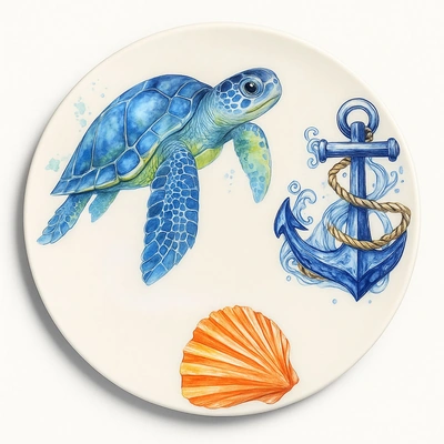 طبق بورسلين مطبوع من ديليشيا - تصميم سلحفاة - 27 سم