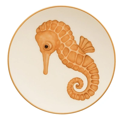 طبق بورسلين ذهبي مطبوع من ديليشيا - تصميم حصان بحر - 27 سم