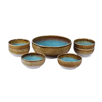 طقم خشاف بورسلين يدوي ملون من ايه ايه وان - 7 قطع - بنى*لبنى - 23 و 13سم