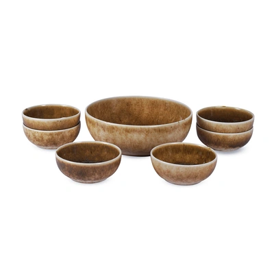 طقم خشاف بورسلين يدوي ملون من ايه ايه وان - 7 قطع - بني - 23 و 13سم