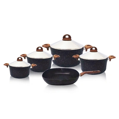 طقم أواني طهي تيتانيوم من كوكون - 9 قطع - أسود