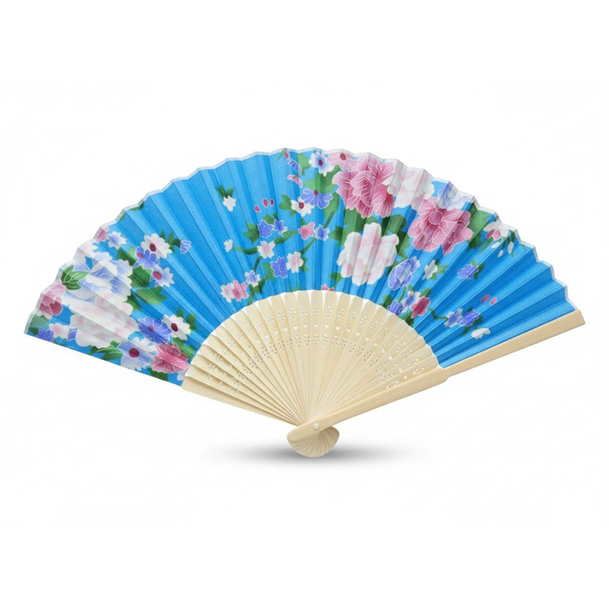 Blue Patterned Plastic Hand Fan - Lightweight & Stylish