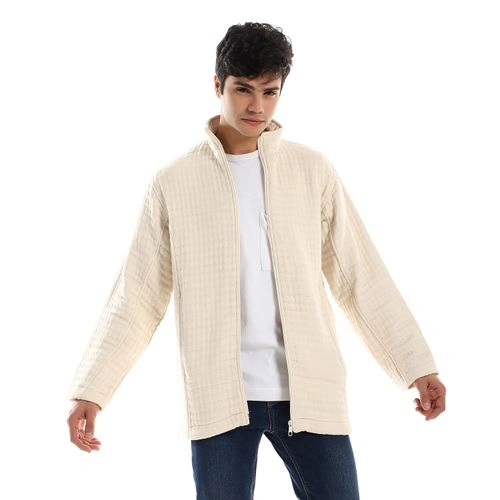 EZM033 جاكيت خفيف الوزن بسوستة وجيوب - اوف وايت