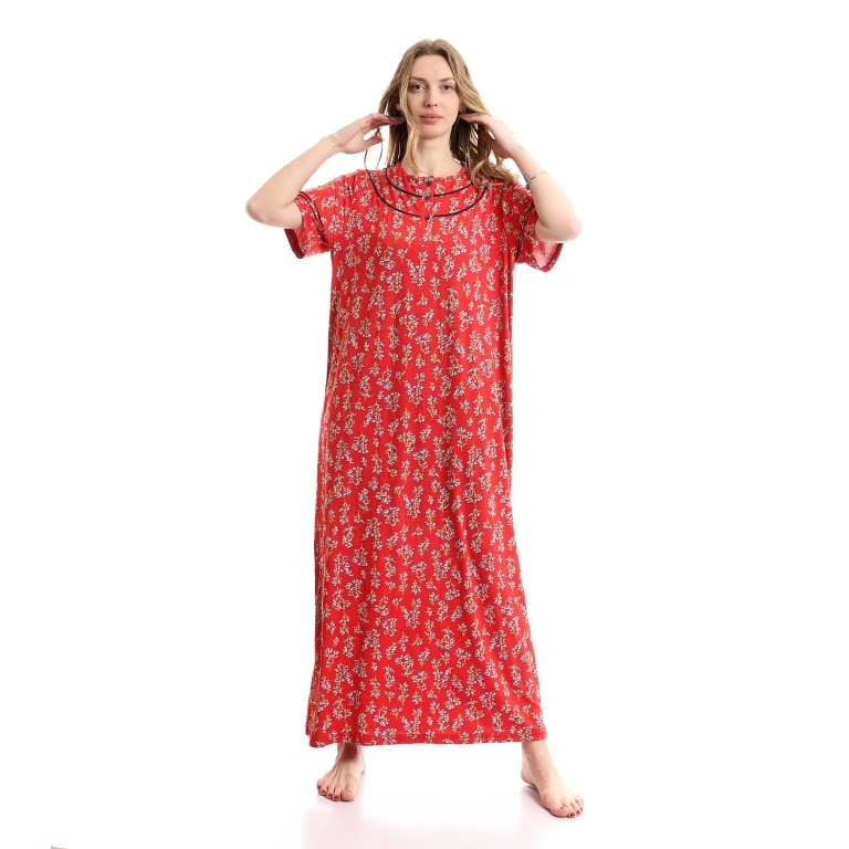 قميص نوم نص كم مشجر طويل - بطيخى