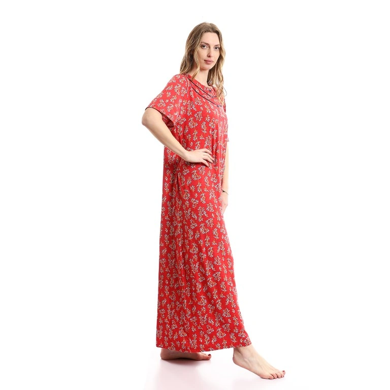 قميص نوم نص كم مشجر طويل - بطيخى