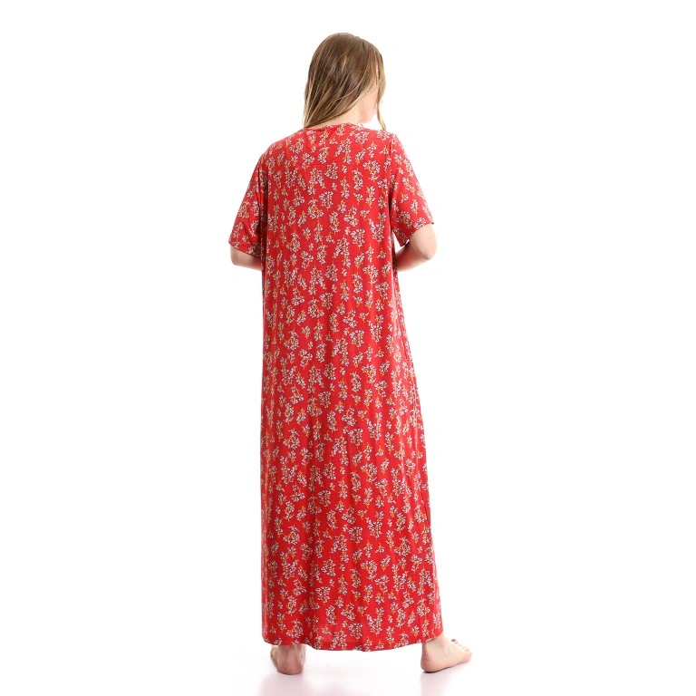 قميص نوم نص كم مشجر طويل - بطيخى