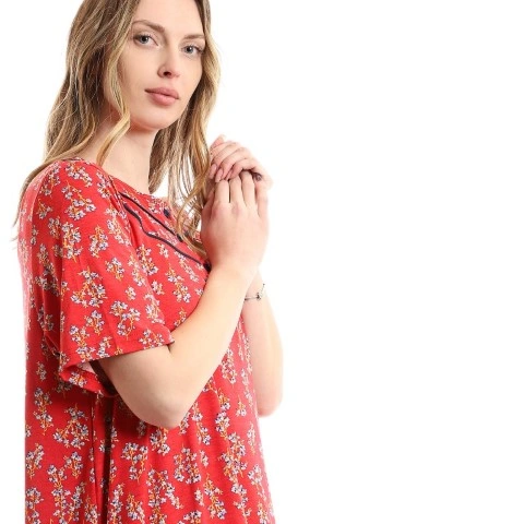 قميص نوم نص كم مشجر طويل - بطيخى