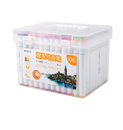 طقم أقلام ماركر مزدوجة الرأس - 1 مم / 5 مم - 108 لون