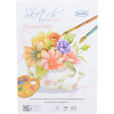 دفتر رسم ياسين A3 سلكي سميك - 12 ورقة