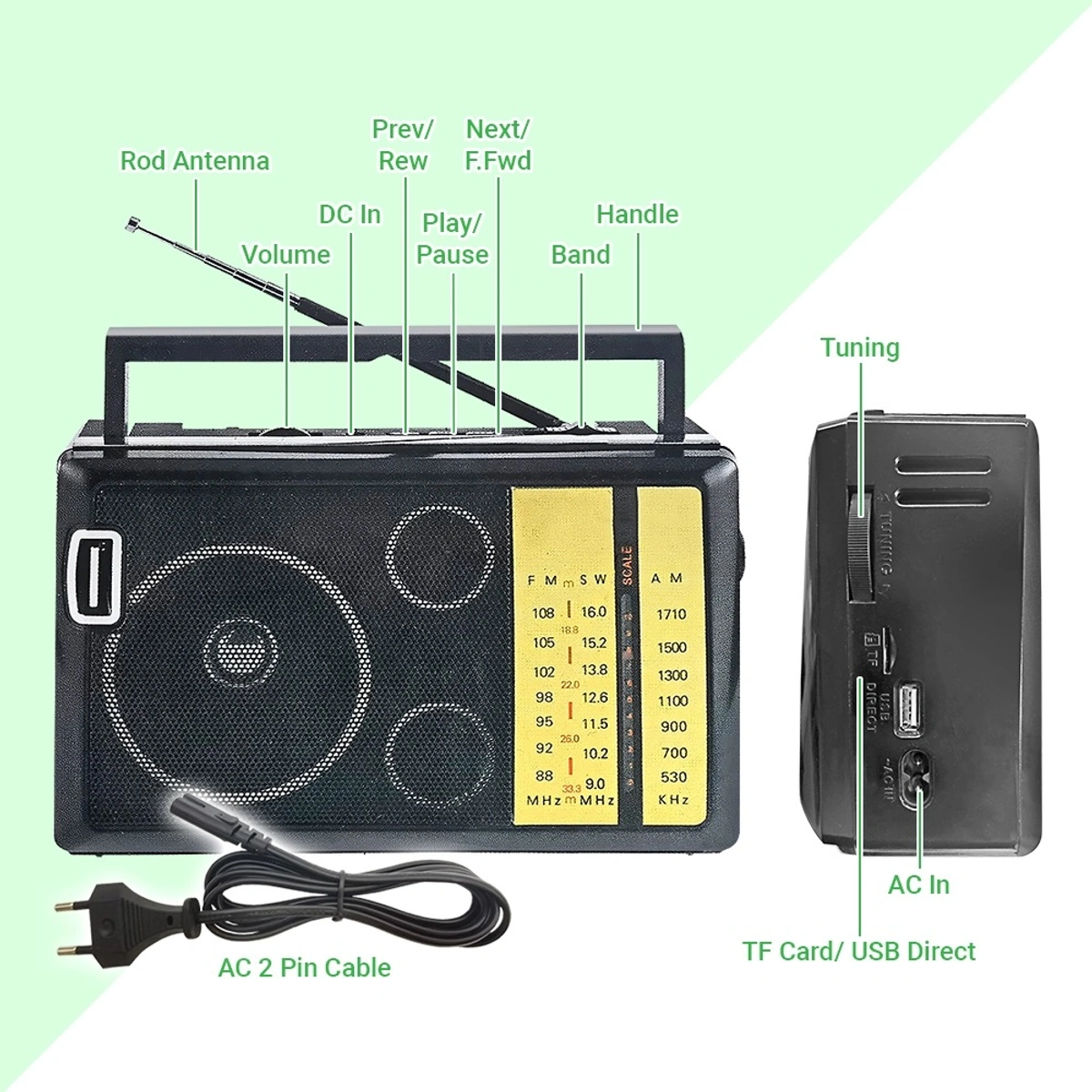 راديو ومكبر للصوت لاسلكي من جولون - أسود - RX-M50