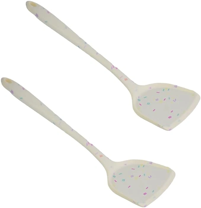 طقم معالق سيليكون لقلب الطعام - 2 قطعة - أبيض