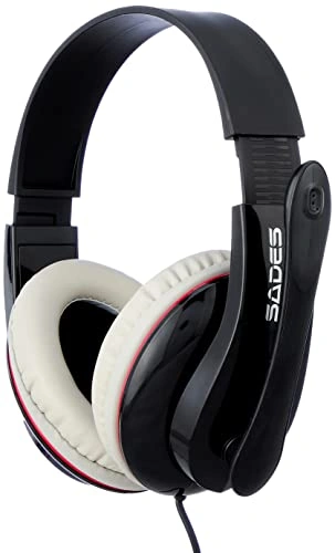 Sades سماعة فوق الاذن بسلك - ابيض/ اسود - Sa-701