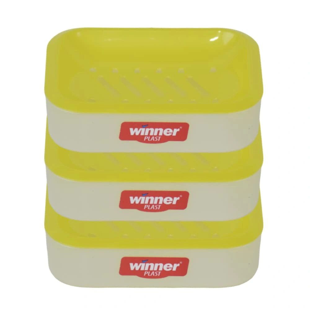 علبة صابون بشكل مستطيل مع مصفاه لحمل الصابون - أصفر/أبيض