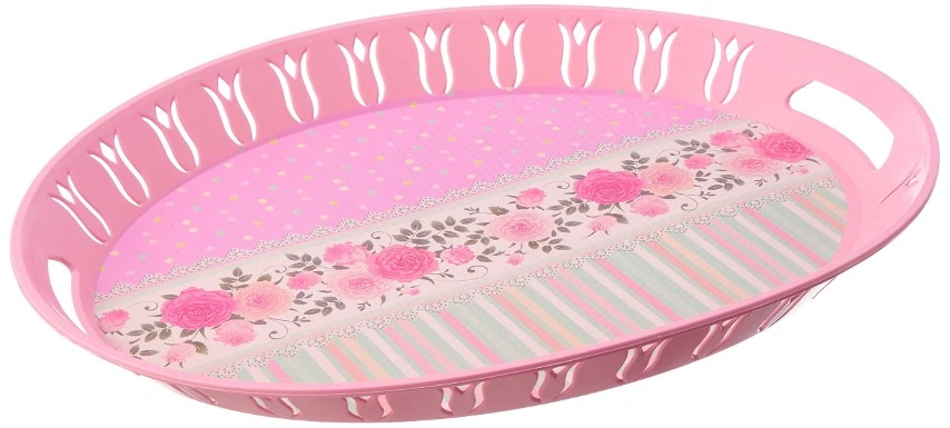 صينية تقديم بيضاوية مزخرفه - بينك