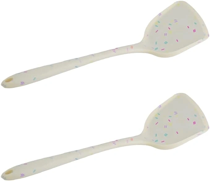 طقم معالق سيليكون لقلب الطعام - 2 قطعة - أبيض