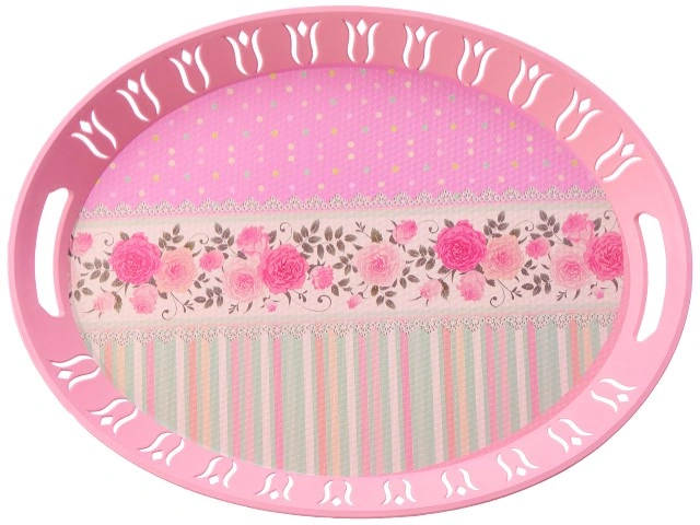 صينية تقديم بيضاوية مزخرفه - بينك