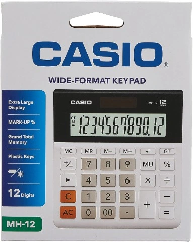 Casio الة حاسبة صغيرة - أسود - ‎MH-12-BK-W-DP