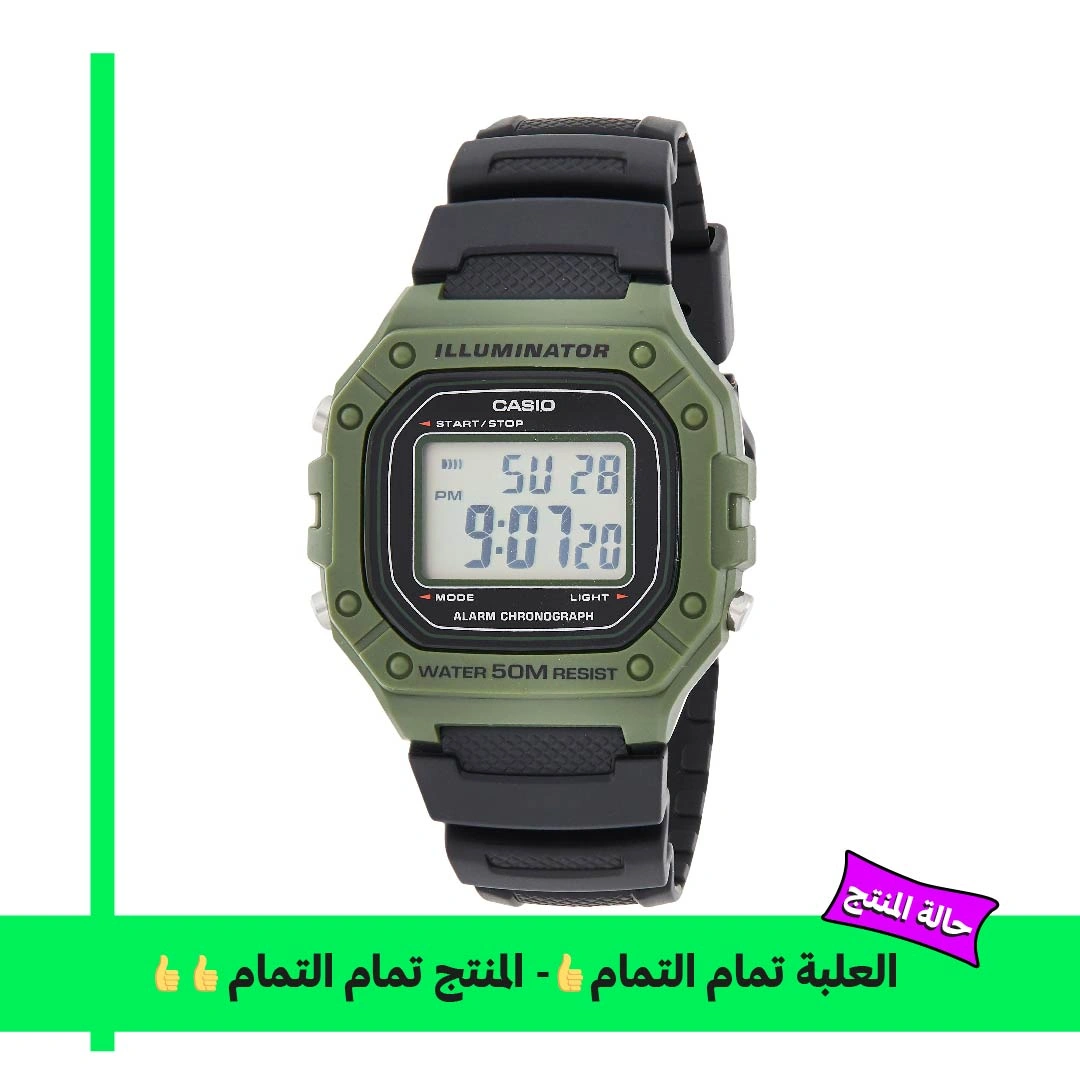 Casio W-218H-3AVDF ساعة رجالي مقاومة للماء - أسود/زيتي
