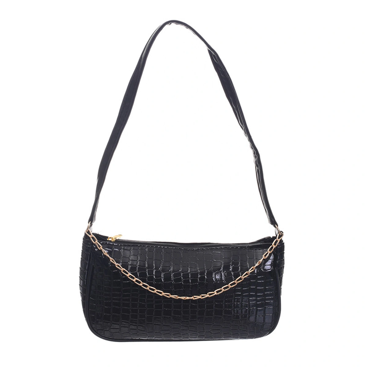 شنطة يد حريمي جلد بنقشة جلد الثعبان مع سوستة وحزام