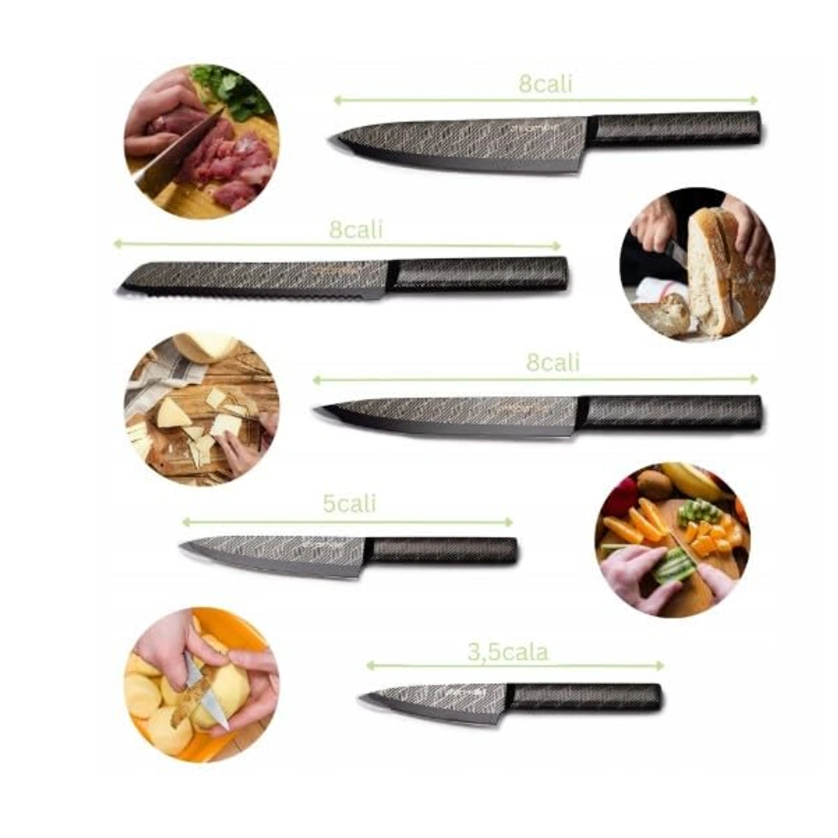 طقم سكاكين مطبخ شفرات ستانلس ستيل - 5 قطع - أسود
