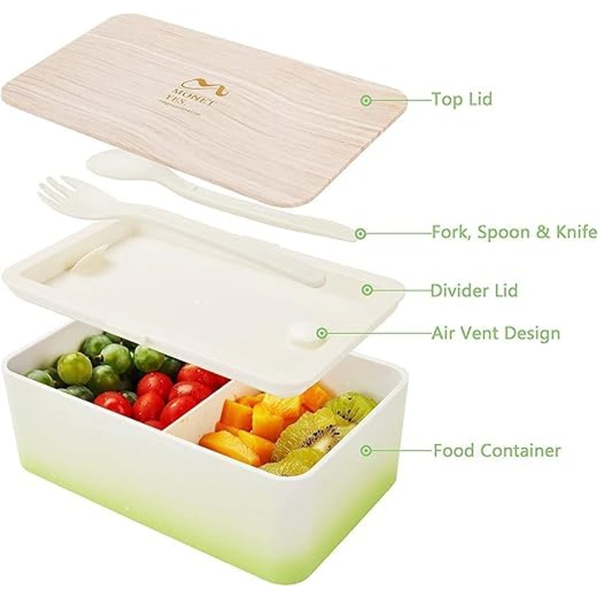 لانش بوكس ياباني مقسم خالٍ من BPA - أخضر - 1 لتر