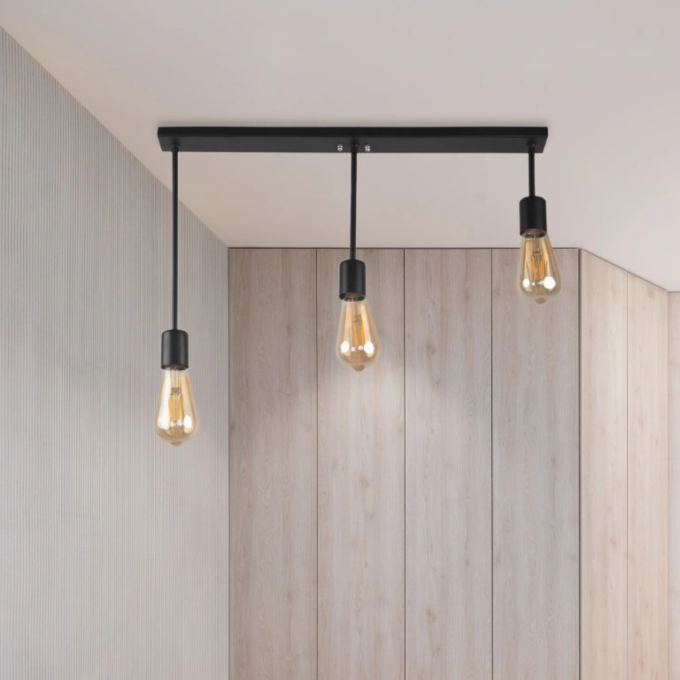 مصباح سقف مسطرة ثلاثي - اسود